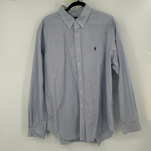 Ralph Lauren Classic Fit Blue Plaid Long Sleeve Button Down Cotton Men’s XL - Picture 1 of 9